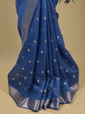 Chanderi fancy saree with allover zari motifs & zari border with zari pallu and attached self blouse