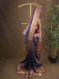 Kanchi pattu saree navy blue color allover zari weaves & zari border with rich pallu and contrast plain blouse