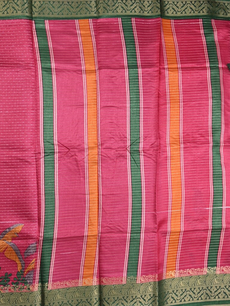 Dola silk fancy saree dark pink color allover prints & zari border with printed pallu and plain blouse