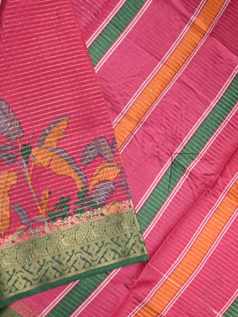 Dola silk fancy saree dark pink color allover prints & zari border with printed pallu and plain blouse