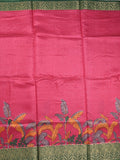Dola silk fancy saree dark pink color allover prints & zari border with printed pallu and plain blouse