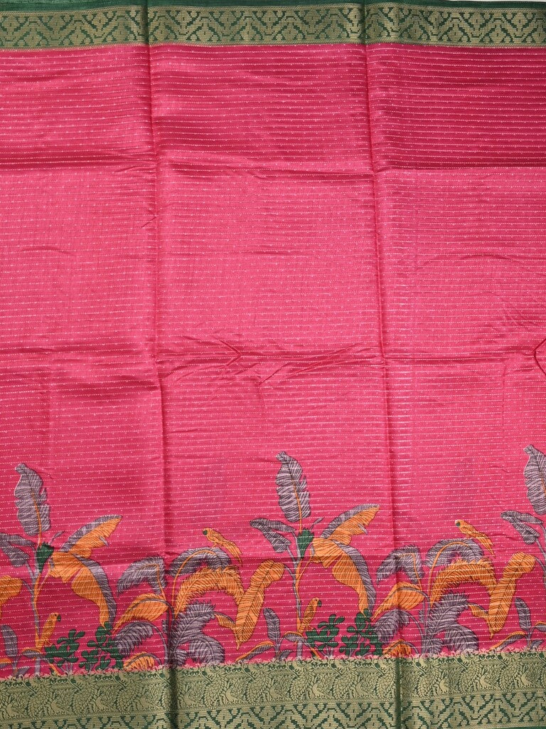 Dola silk fancy saree dark pink color allover prints & zari border with printed pallu and plain blouse