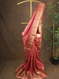 Kanchi pattu saree red color allover zari weaves & zari border with rich pallu and contrast plain blouse