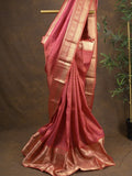 Kanchi pattu saree red color allover zari weaves & zari border with rich pallu and contrast plain blouse