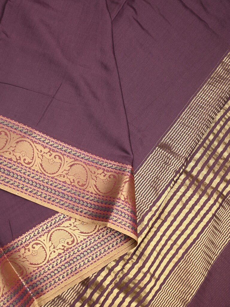 Chanderi fancy saree dark wine color allover plain & zari border with zari pallu and tissue blouse