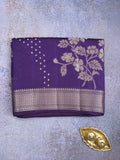 Raw mango fancy saree violet color allover zari weaves & zari border with brocade pallu and plain blouse