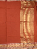 Chanderi fancy saree orange color allover plain & zari border with zari pallu and tissue blouse
