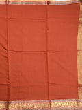 Chanderi fancy saree orange color allover plain & zari border with zari pallu and tissue blouse