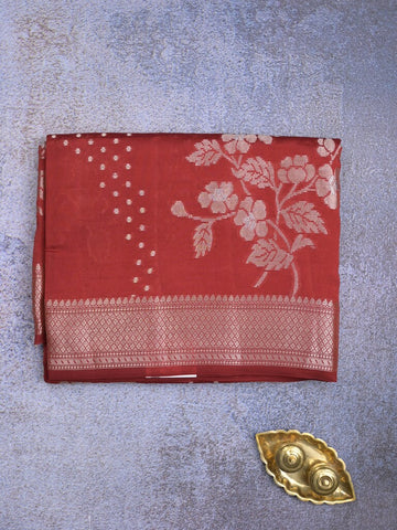 Raw mango fancy saree red color allover zari weaves & zari border with brocade pallu and plain blouse