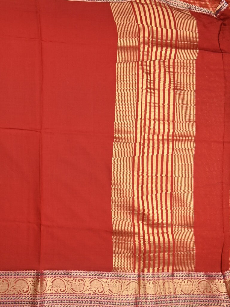 Chanderi fancy saree red color allover plain & zari border with zari pallu and tissue blouse