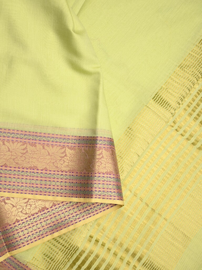 Chanderi fancy saree light pista green color allover plain & zari border with zari pallu and tissue blouse