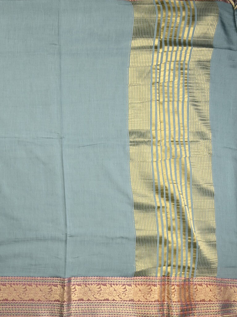 Chanderi fancy saree light blue color allover plain & zari border with zari pallu and tissue blouse