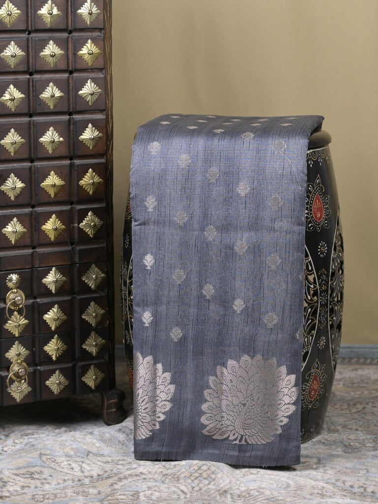 Mangalagiri fancy saree bluish grey color allover zari motifs & zari border with brocade pallu and brocade blouse