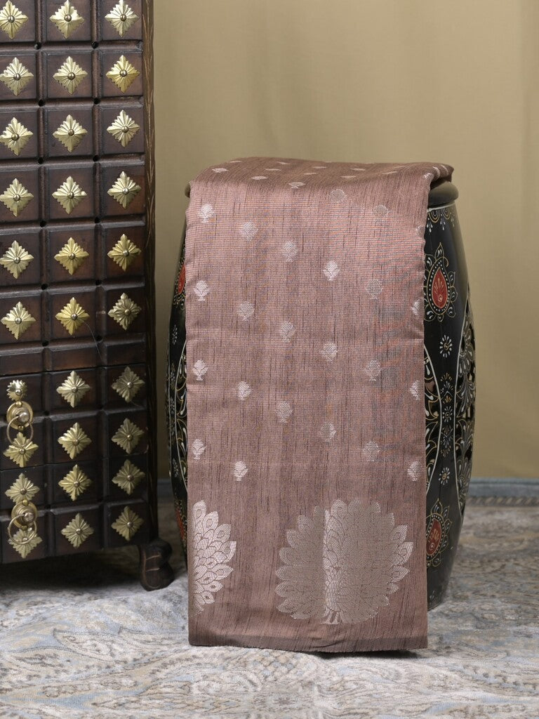 Mangalagiri fancy saree snuff color allover zari motifs & zari border with brocade pallu and brocade blouse