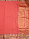 Chanderi fancy saree coral pink color allover plain & zari border with zari pallu and tissue blouse
