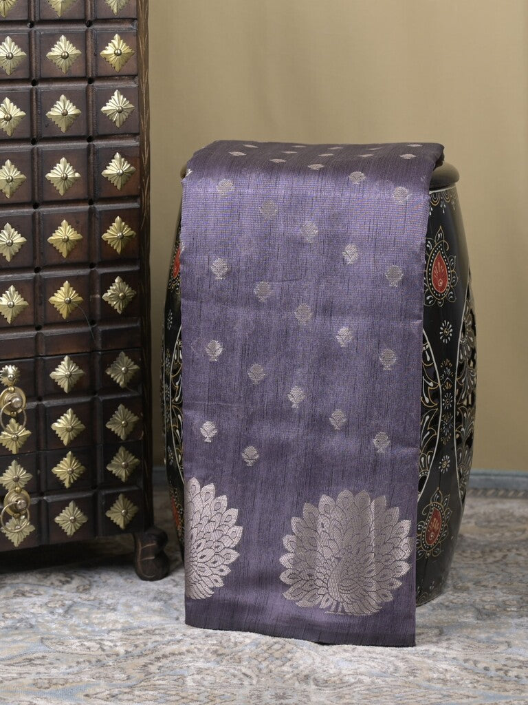 Mangalagiri fancy saree bluish grey color allover zari motifs & zari border with brocade pallu and brocade blouse