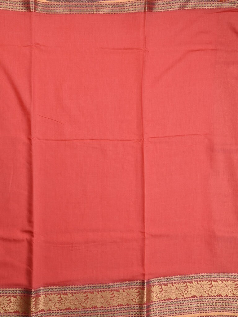 Chanderi fancy saree coral pink color allover plain & zari border with zari pallu and tissue blouse