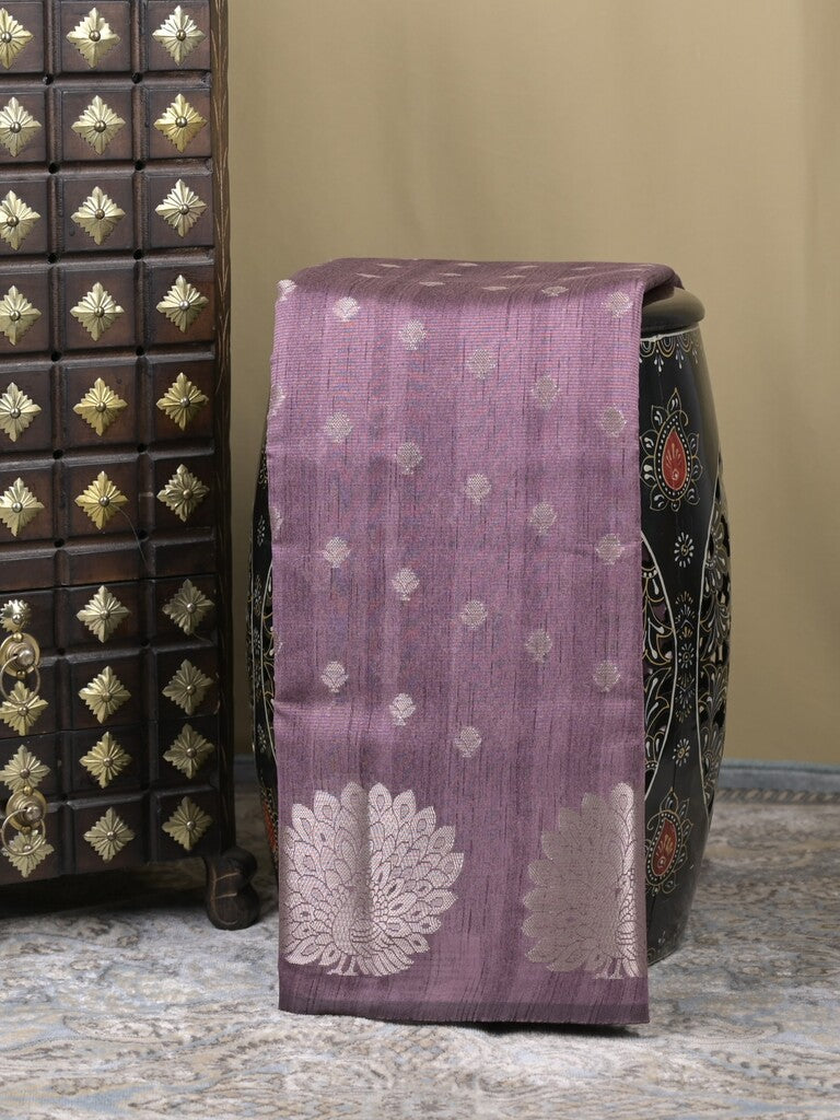 Mangalagiri fancy saree purple color allover zari motifs & zari border with brocade pallu and brocade blouse