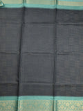 Dola silk fancy saree navy blue color allover stripes & zari border with printed pallu and printed blouse