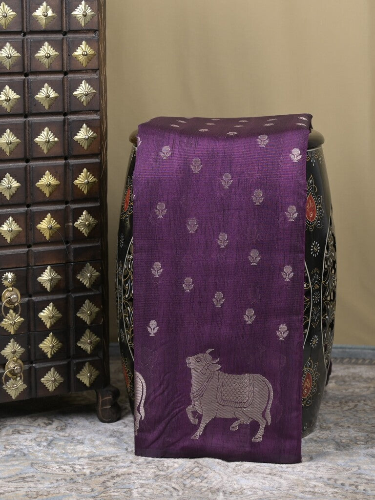 Mangalagiri fancy saree dark purple color allover zari motifs & zari border with brocade pallu and brocade blouse