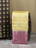 Raw mango fancy saree pastel yellow color allover zari weaves & zari border with brocade pallu and plain blouse