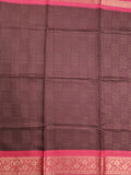 Dola silk fancy saree brown color allover stripes & zari border with printed pallu and printed blouse
