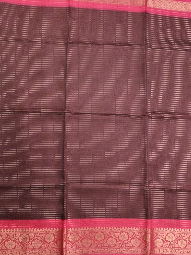 Dola silk fancy saree brown color allover stripes & zari border with printed pallu and printed blouse