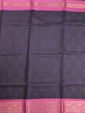 Dola silk fancy saree navy blue color allover stripes & zari border with printed pallu and printed blouse