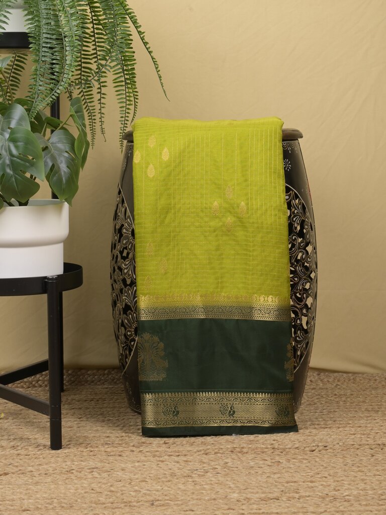 Crape fancy saree for women | parrot green | zari border | party wear