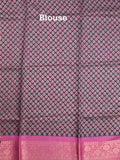 Dola silk fancy saree navy blue color allover stripes & zari border with printed pallu and printed blouse