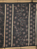 Dola silk fancy saree black color allover prints & zari border with printed pallu and plain blouse