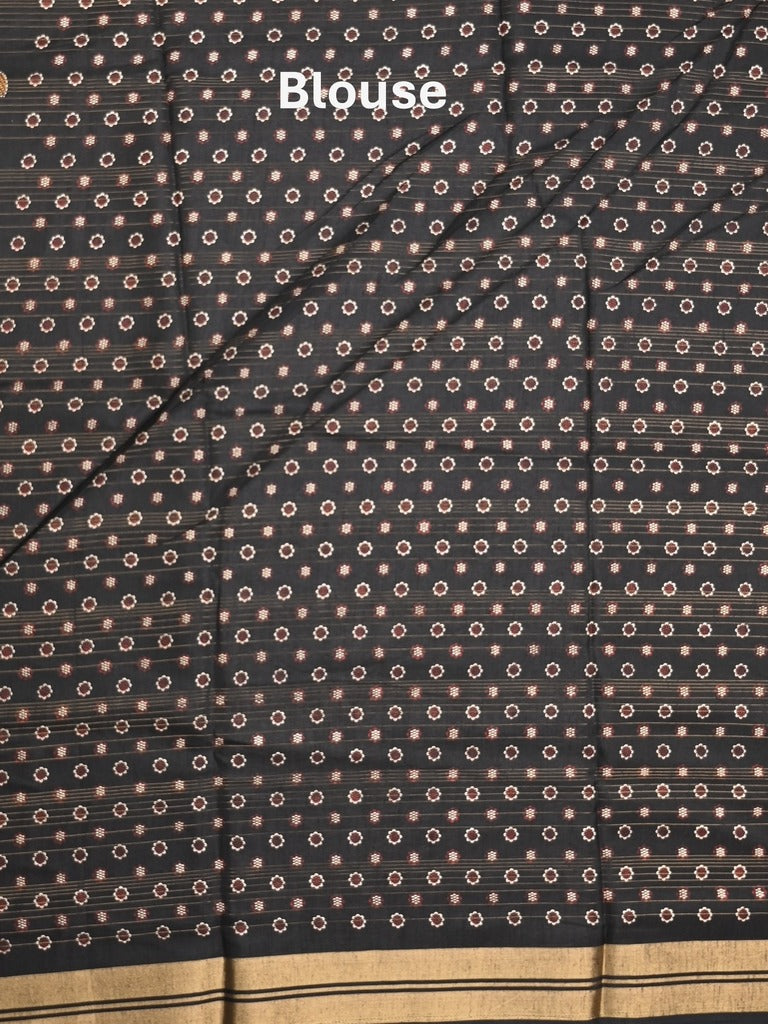 Dola silk fancy saree black color allover prints & zari border with printed pallu and plain blouse