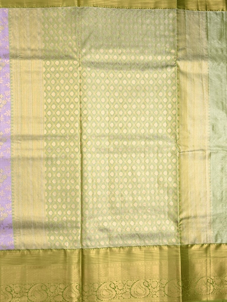Kanchi tissue pattu saree light lavender color allover zari weaves & kanchi border with rich pallu and contrast tissue blouse