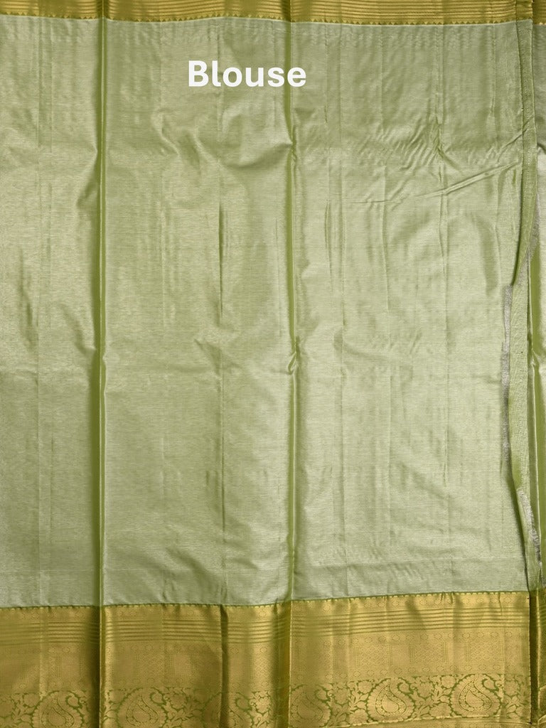 Kanchi tissue pattu saree light lavender color allover zari weaves & kanchi border with rich pallu and contrast tissue blouse