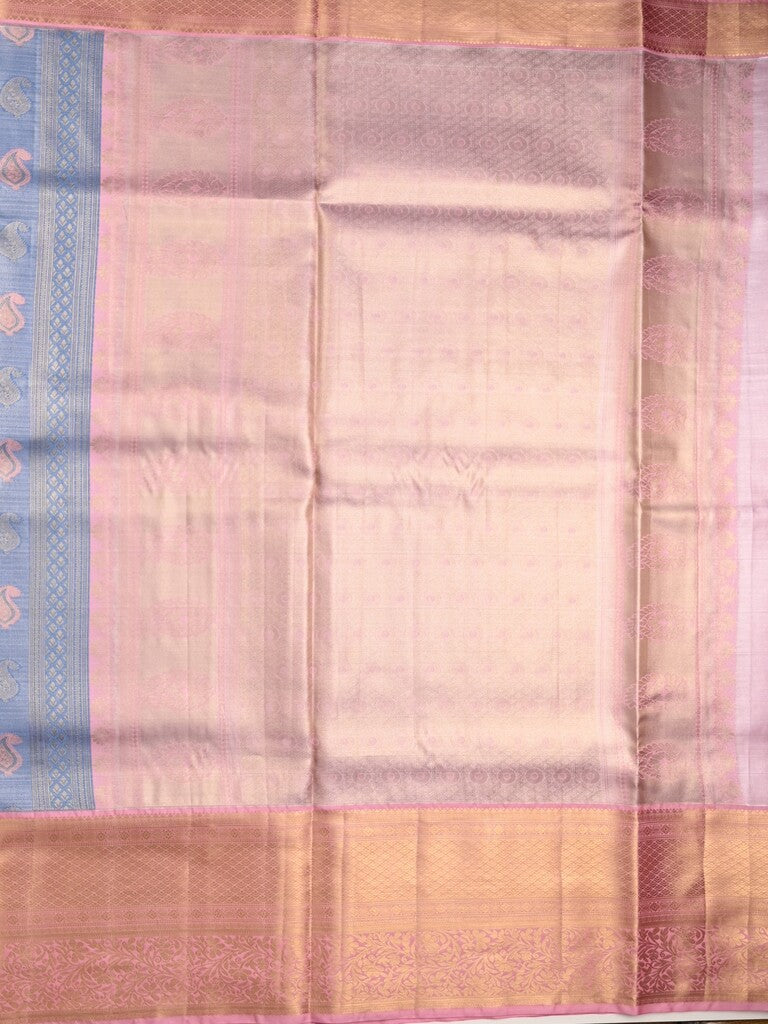 Kanchi tissue pattu saree light blue color allover zari weaves & kanchi border with rich pallu and contrast tissue blouse