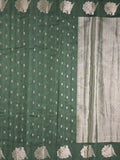 Mangalagiri fancy saree bottle green color allover zari motifs & zari border with brocade pallu and plain blouse
