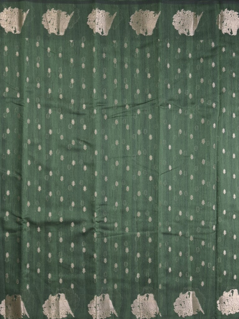 Mangalagiri fancy saree bottle green color allover zari motifs & zari border with brocade pallu and plain blouse