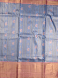Kanchi tissue pattu saree light blue color allover zari weaves & kanchi border with rich pallu and contrast tissue blouse