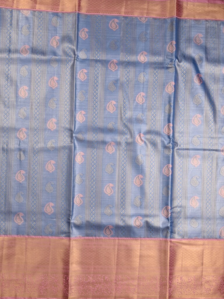Kanchi tissue pattu saree light blue color allover zari weaves & kanchi border with rich pallu and contrast tissue blouse