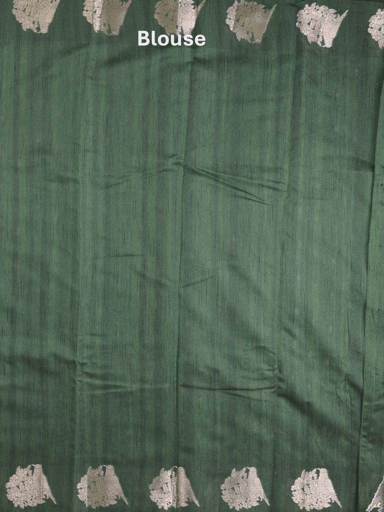 Mangalagiri fancy saree bottle green color allover zari motifs & zari border with brocade pallu and plain blouse