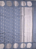 Mangalagiri fancy saree bluish grey color allover zari motifs & zari border with brocade pallu and brocade blouse
