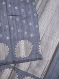 Mangalagiri fancy saree bluish grey color allover zari motifs & zari border with brocade pallu and brocade blouse