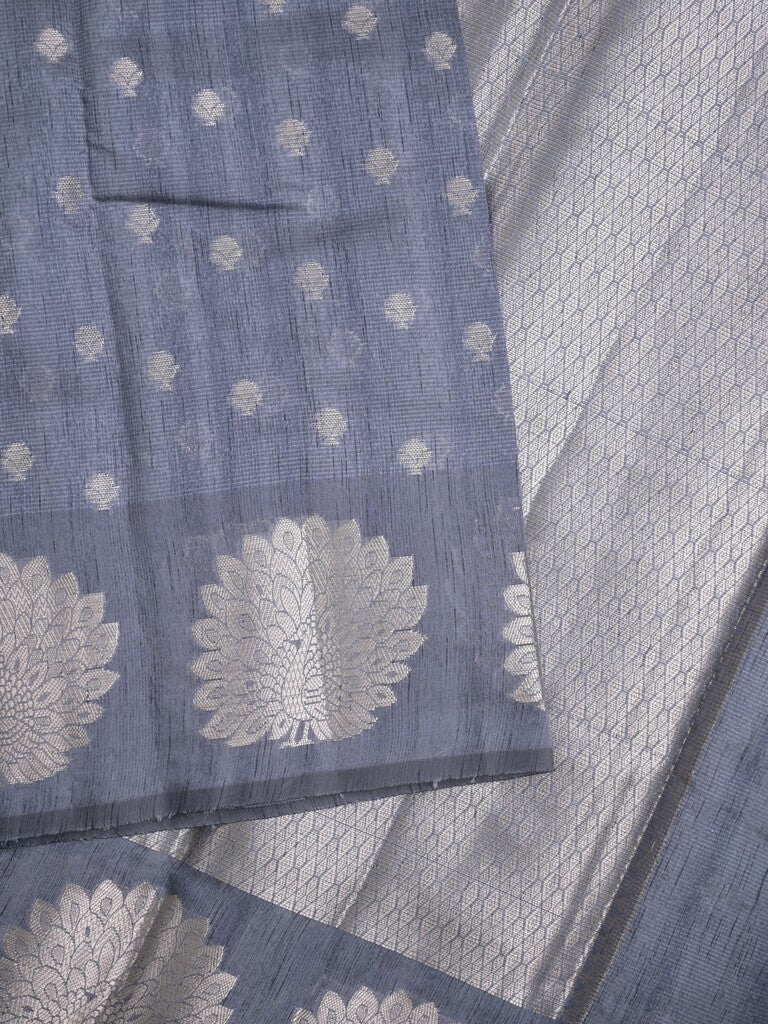 Mangalagiri fancy saree bluish grey color allover zari motifs & zari border with brocade pallu and brocade blouse