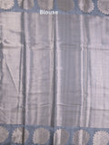 Mangalagiri fancy saree bluish grey color allover zari motifs & zari border with brocade pallu and brocade blouse