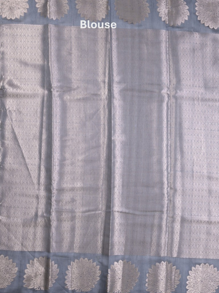 Mangalagiri fancy saree bluish grey color allover zari motifs & zari border with brocade pallu and brocade blouse