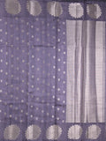 Mangalagiri fancy saree bluish grey color allover zari motifs & zari border with brocade pallu and brocade blouse