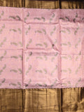 Kanchi tissue pattu saree baby pink color allover zari weaves & kanchi border with rich pallu and contrast tissue blouse
