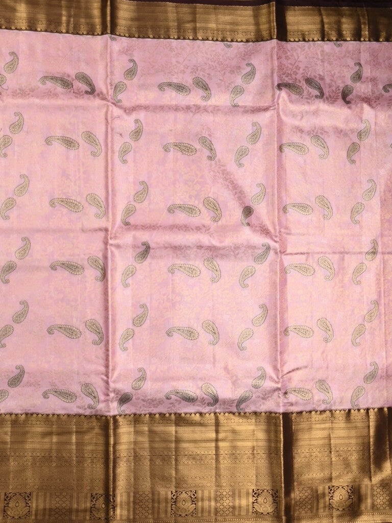 Kanchi tissue pattu saree baby pink color allover zari weaves & kanchi border with rich pallu and contrast tissue blouse
