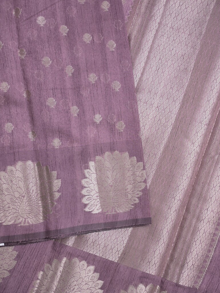 Mangalagiri fancy saree purple color allover zari motifs & zari border with brocade pallu and brocade blouse