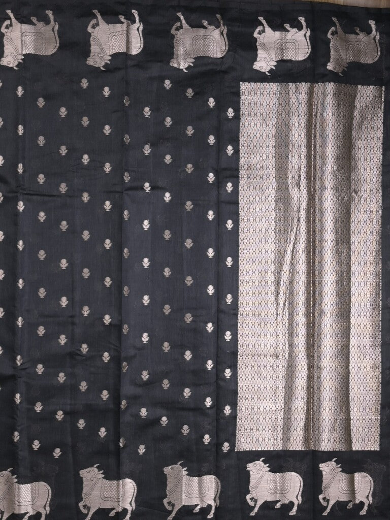 Mangalagiri fancy saree black color allover zari motifs & zari border with brocade pallu and brocade blouse